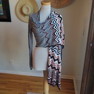 Long sleeve chevron print wrap sweater